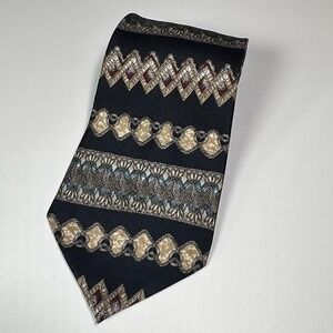ZYLOS george machado Mens Black Silk Geometric Pattern Necktie Made in Italy